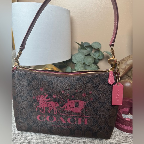 Coach Handbags - $199 COACH CLARA Shoulder Bag In Signature Canvas With Horse And Sleigh